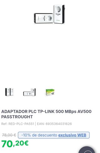 Adaptador PLC TP-LINK AV500 500Mbps con enchufe