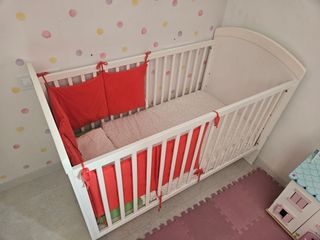 Cuna bebé evolutiva 140x70 cm + colchón + sábanas 