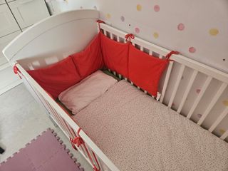 Cuna bebé evolutiva 140x70 cm + colchón + sábanas 