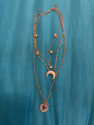 Collana 3 strati oro stelle luna cuore