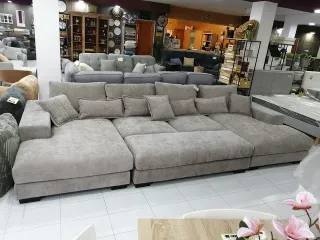 Sofá Cama Gris + Puff
