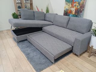 Sofá Cama Rinconera Gris 242cm con Arcón