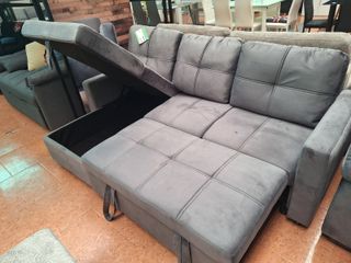 Sofá Cama Gris Terciopelo 215cm