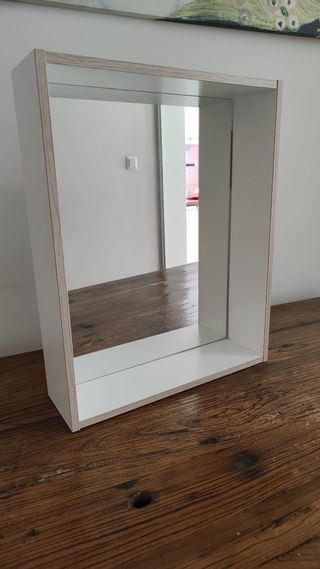 ESPEJO BLANCO MADERA, CON ESTANTE