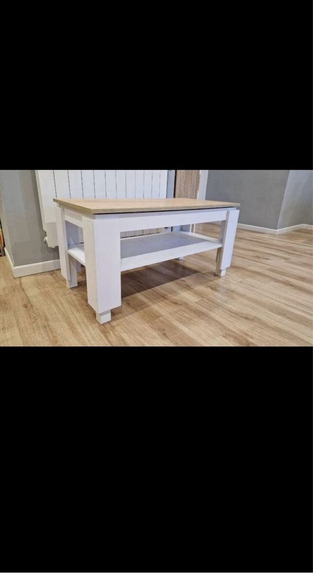 Mesa de madera plegable beige y blanca