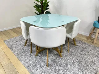 Mesa de comedor cristal y madera