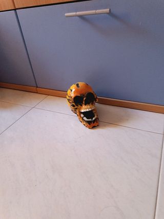 Teschio in acrilico arancione e nero