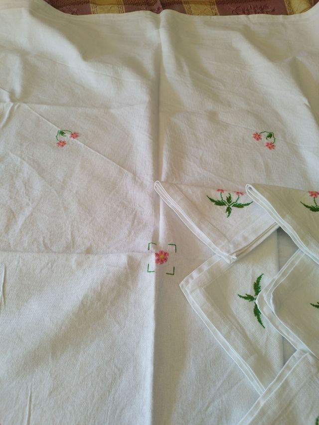 Mantel antiguo algodón con 6 servilletas