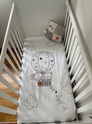 Cuna+colchon+chichonera+funda nórdica+sabana+cojin