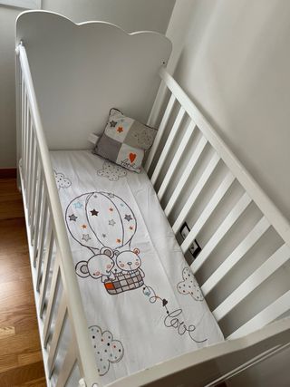 Cuna+colchon+chichonera+funda nórdica+sabana+cojin