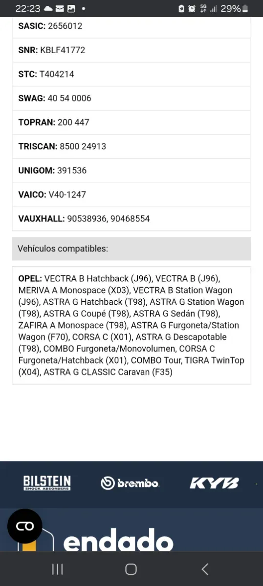 Copelas Amortiguadores Opel astra g,vectra b,corsa