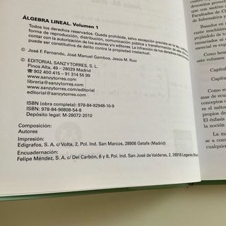 Álgebra lineal volumen 1 UNED