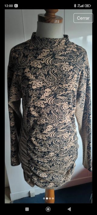 Vestido mini drapeado beige y negro