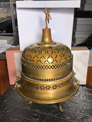 Braciere antico in rame e ottone dorato