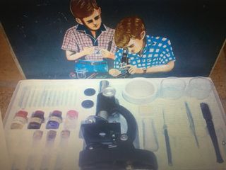 ANTICO SET DI MICROSCOPI ORIGINALI DEGLI ANNI '60 