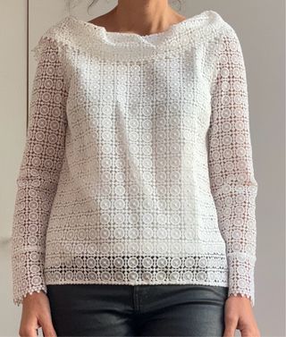 Camisa Massimo Dutti Crochet Blanca Talla M