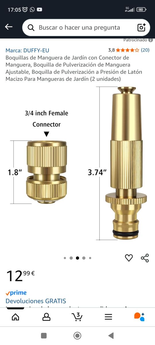 Boquillas de latón para manguera a presión nuevas