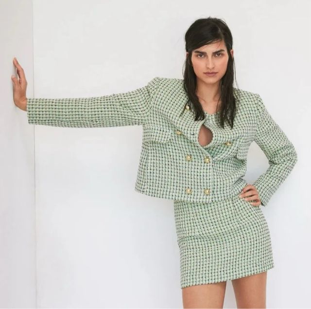 Conjunto de falda y chaqueta tipo tweed