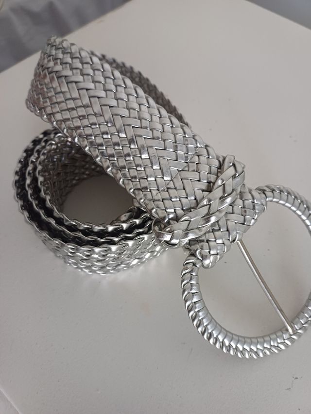 Cinturón Plateado Trenzado Mujer 110