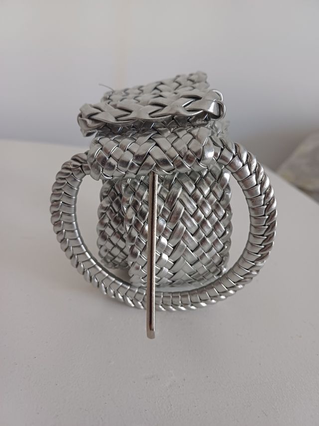 Cinturón Plateado Trenzado Mujer 110