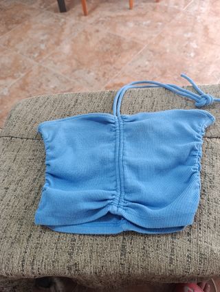 Top Zara Azul Fruncido