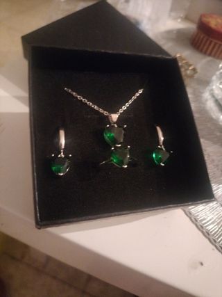 Conjunto Joyeria Corazón Verde Plata de ley 