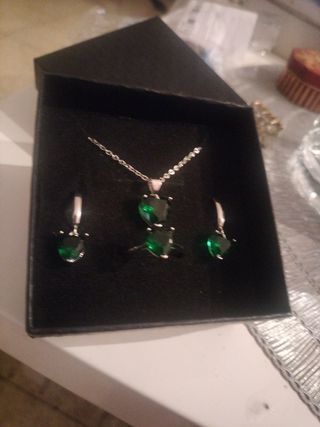 Conjunto Joyeria Corazón Verde Plata de ley 