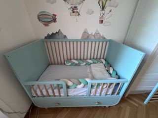 Culla/Lettino evolutivo blu con cassetto 60x120 cm