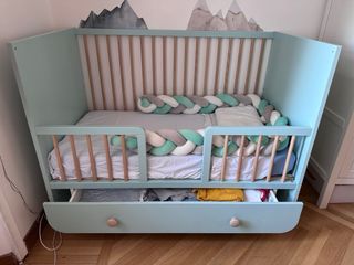 Culla/Lettino evolutivo blu con cassetto 60x120 cm