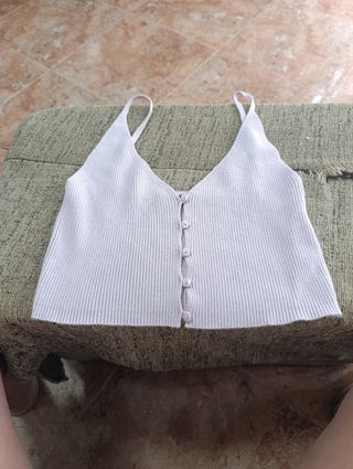 Top Bershka rosa de canalé con botones