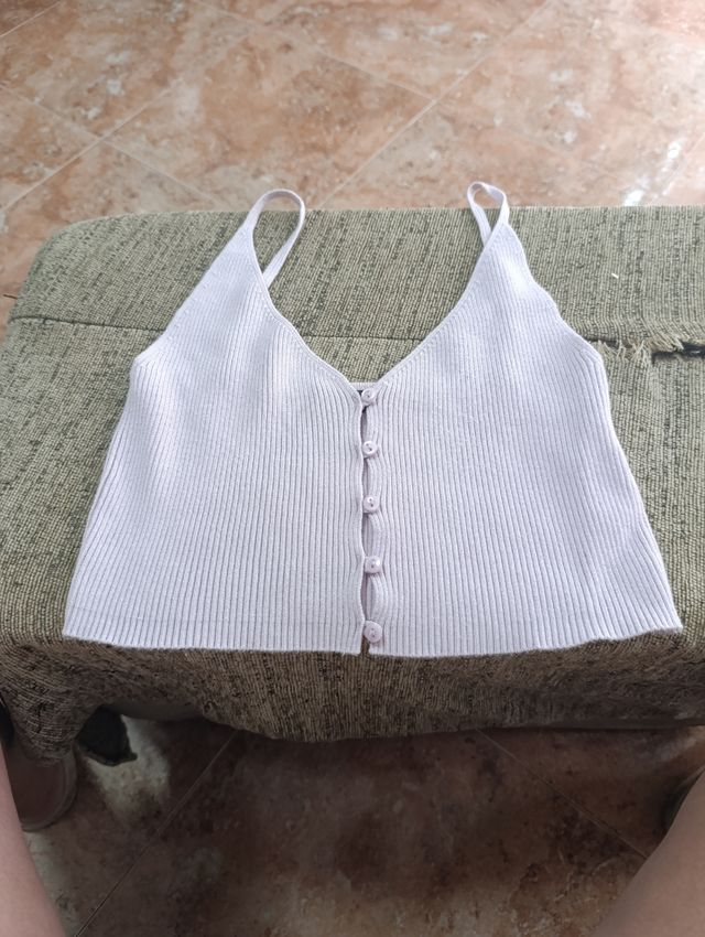 Top Bershka rosa de canalé con botones