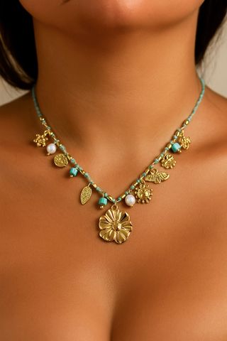Collana Azuralia Acciaio Inox Oro e Turchese