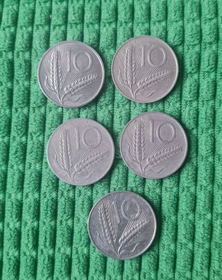 5 monete da 10 lire italiane