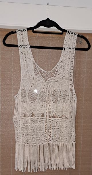 Chaleco Crochet Boho Crema Talla Única