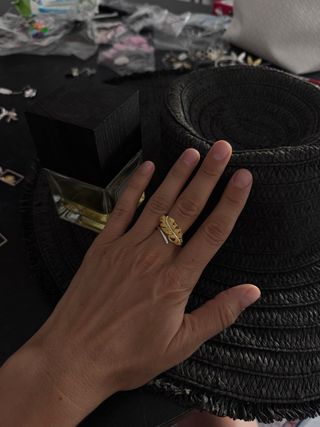 Anillo Pluma Plata 925 Baño Oro Ajustable