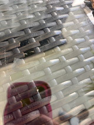 Conjunto ratán mesa y 4 sillas con reposapiés