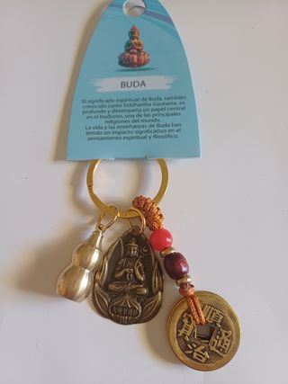 Llavero Buda con moneda china y calabaza