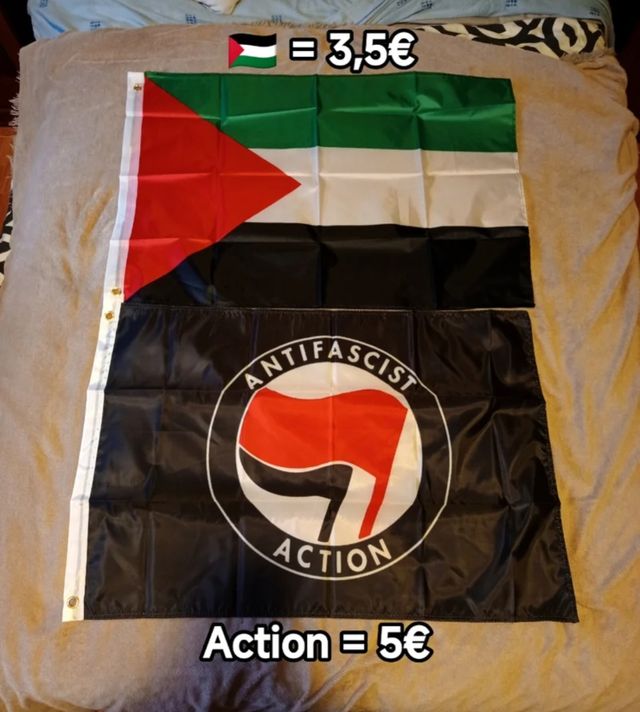 Bandera Antifascista Negra y Palestina