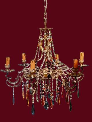 Lampadario vintage cristallo oro multicolore
