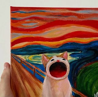 Pintura El Grito con gato lindooo