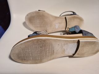 Sandalias romanas piel azul y beige talla 37