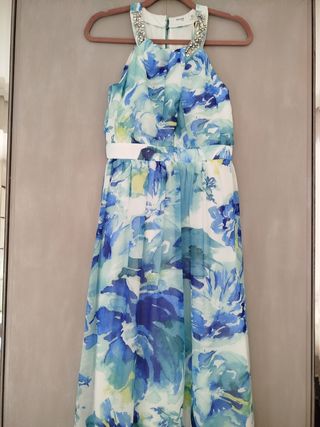 Vestido de fiesta azul y verde talla 40.

