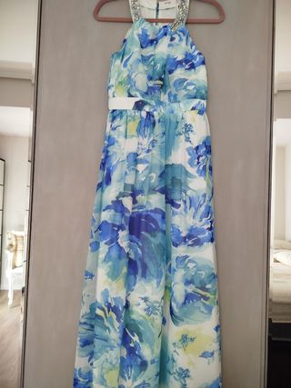 Vestido de fiesta azul y verde talla 40.

