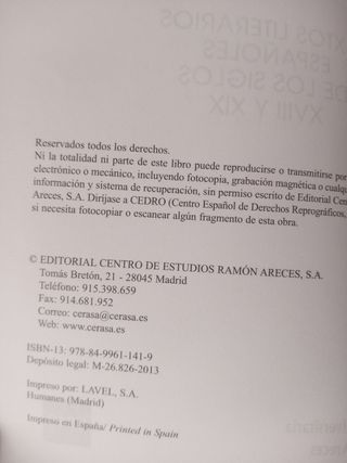 Textos literarios españoles de los siglos XVIII...