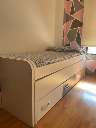 Cama nido 90 cm, escritorio y cómoda juvenil 5 caj