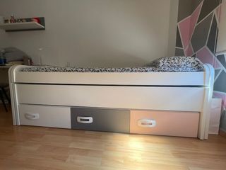 Cama nido 90 cm, escritorio y cómoda juvenil 5 caj