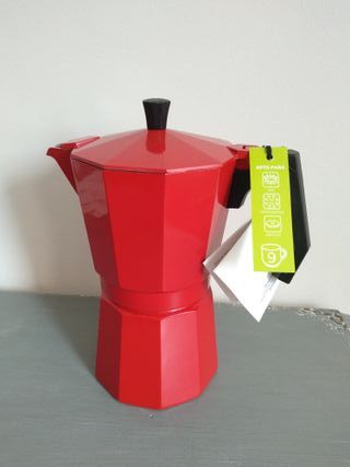 Cafetera italiana metal roja retro vintage nueva