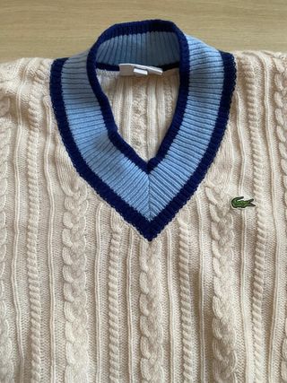 Jersey Lacoste Lana Beige y Azul