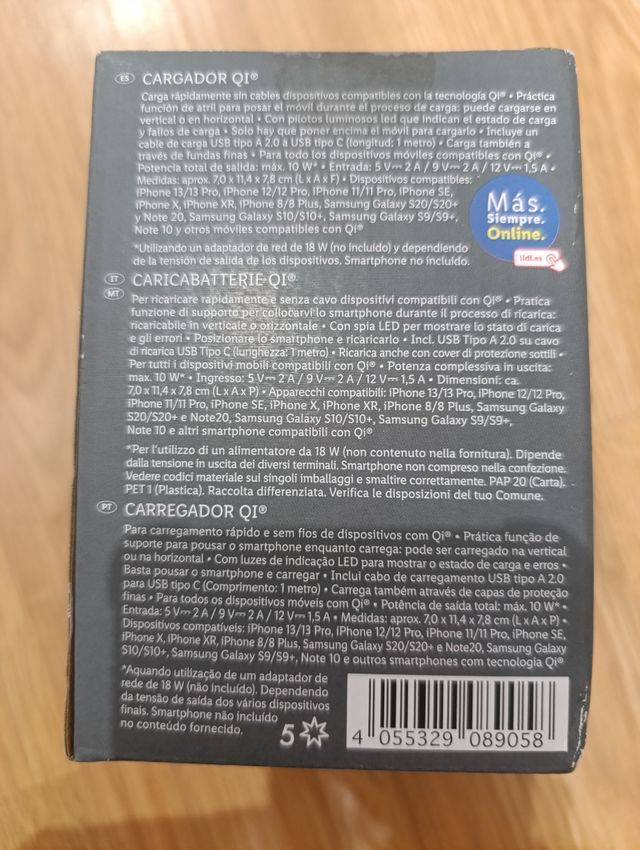 Cargador Inalámbrico Tronic Qi 10W