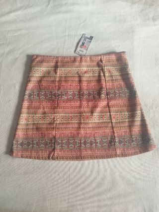 Falda étnica mini beige y rosa